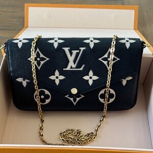 Louis Vuitton Black and White Crossbody Bag with Gold Chain